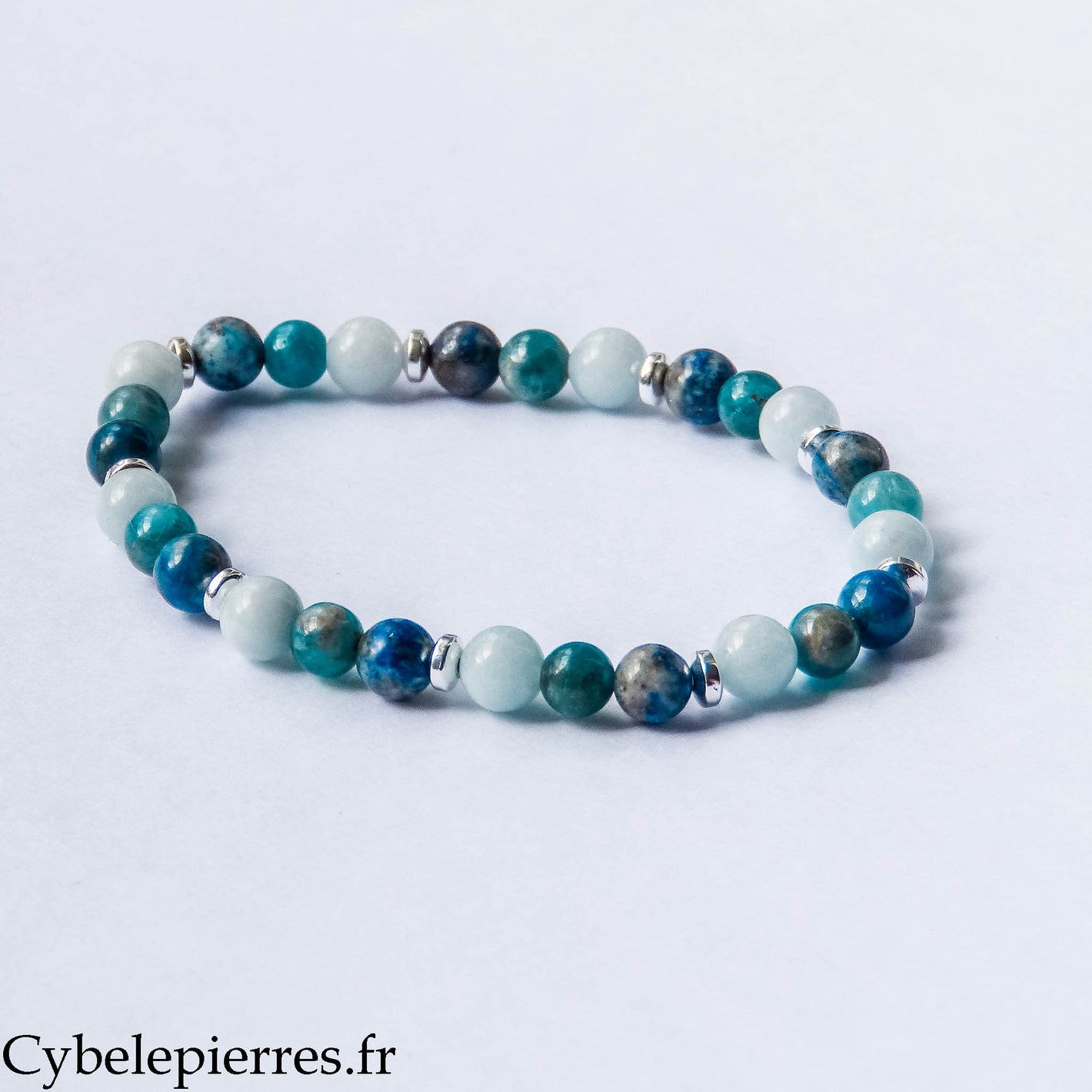 Bracelet Naïa - Aigue-marine, Lapis-Lazuli et Apatite (6mm) - 18cm | Clarté et Sérénité