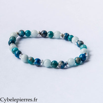Bracelet Naïa - Aigue-marine, Lapis-Lazuli et Apatite (6mm) - 18cm | Clarté et Sérénité