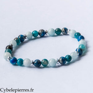 Bracelet Naïa - Aigue-marine, Lapis-Lazuli et Apatite (6mm) - 18cm | Clarté et Sérénité