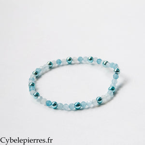 Bracelet Cymopoleia – Aigue-marine et Hématite bleue (3 mm) – 17 cm | Clarté et Expression