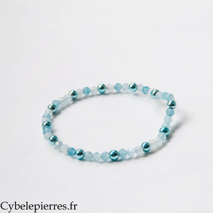 Bracelet Cymopoleia – Aigue-marine et Hématite bleue (3 mm) – 17 cm | Clarté et Expression