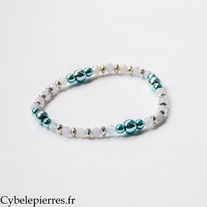 Bracelet Eunomia – Calcédoine et Hématite bleue (3 mm) – 17 cm | Paix et Bienveillance