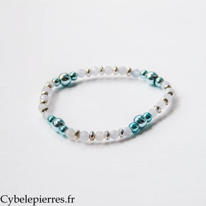 Bracelet Eunomia – Calcédoine et Hématite bleue (3 mm) – 17 cm | Paix et Bienveillance