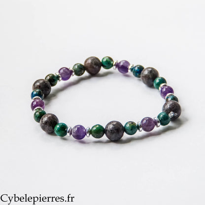 Bracelet Astéria – Yooperlite, Azurite-Malachite et Améthyste (6 et 8 mm) – 18 cm | Intuition et Transformation