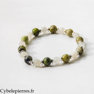 Bracelet Féronia – Pierre de Lune Blanche et Opale Verte (6 et 8 mm) – 18 cm | Renouveau et Équilibre