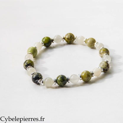 Bracelet Féronia – Pierre de Lune Blanche et Opale Verte (6 et 8 mm) – 18 cm | Renouveau et Équilibre