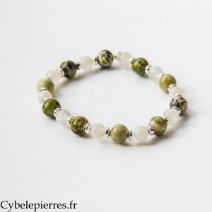 Bracelet Féronia – Pierre de Lune Blanche et Opale Verte (6 et 8 mm) – 18 cm | Renouveau et Équilibre