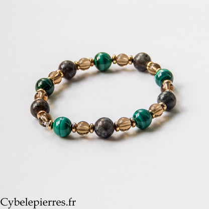 Bracelet Malachite, Yooperlite & Quartz Fumé (6 et 8 mm) – 18 cm | Protection & Ancrage
