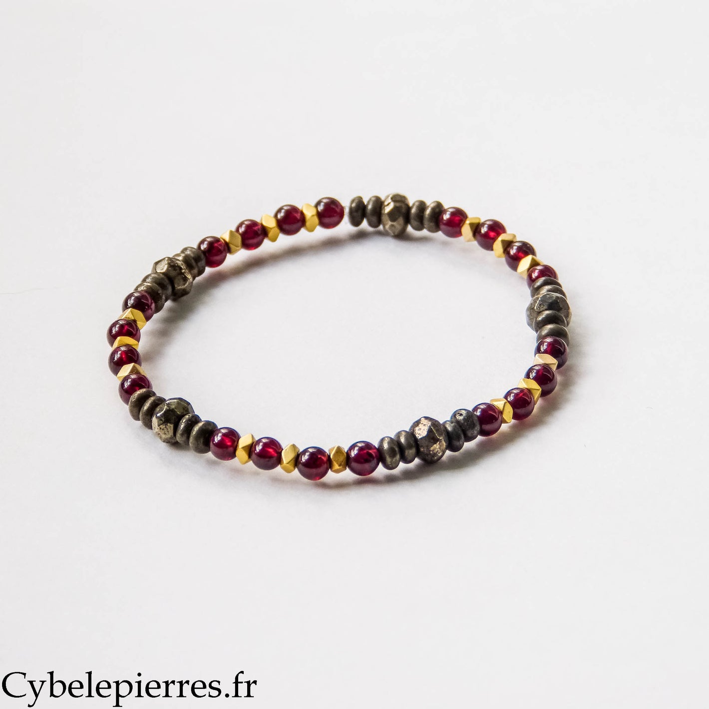 Pulsera Alectrona – Granate y Pirita (3 y 2 mm) – 18 cm | Fuerza y Vitalidad