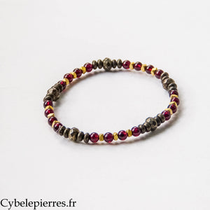 Bracelet Alectrona – Grenat et Pyrite (3 et 2 mm) – 18 cm | Force et Vitalité