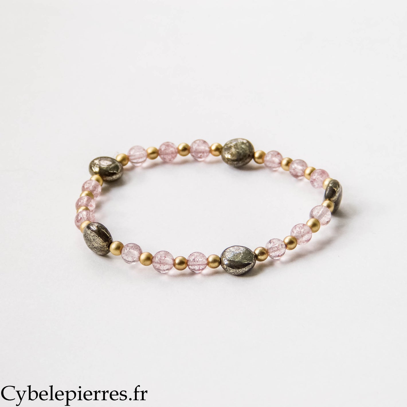 Pulsera Ops – Pirita, Aventurina roja y perlas doradas (6 y 3 mm) – 17 cm | Abundancia y Vitalidad