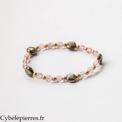 Pulsera Ops – Pirita, Aventurina roja y perlas doradas (6 y 3 mm) – 17 cm | Abundancia y Vitalidad