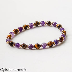 Bracelet Dévouement – Améthyste & Œil de Tigre (6 mm) - 17 cm | Protection et Détermination