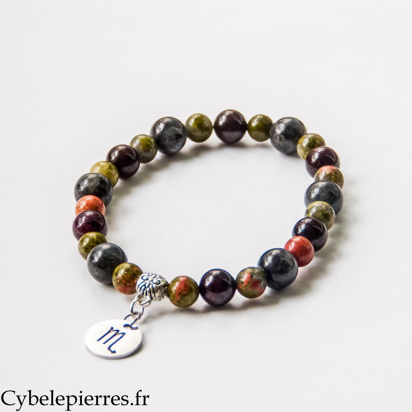 2- Bracelet Scorpion - Unakite, Grenat et Larvikite (6 et 8mm) | Force et Transformation