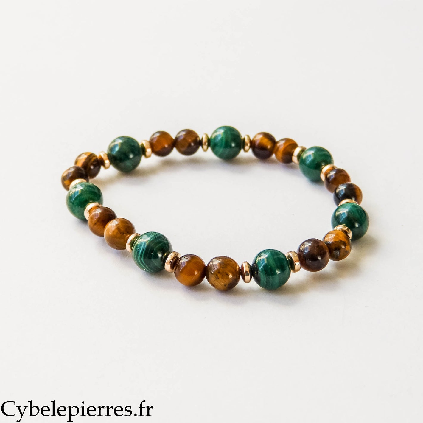 Pulsera Impulso – Malaquita y Ojo de Tigre (8 y 6 mm) – 17 cm | Protección y Determinación