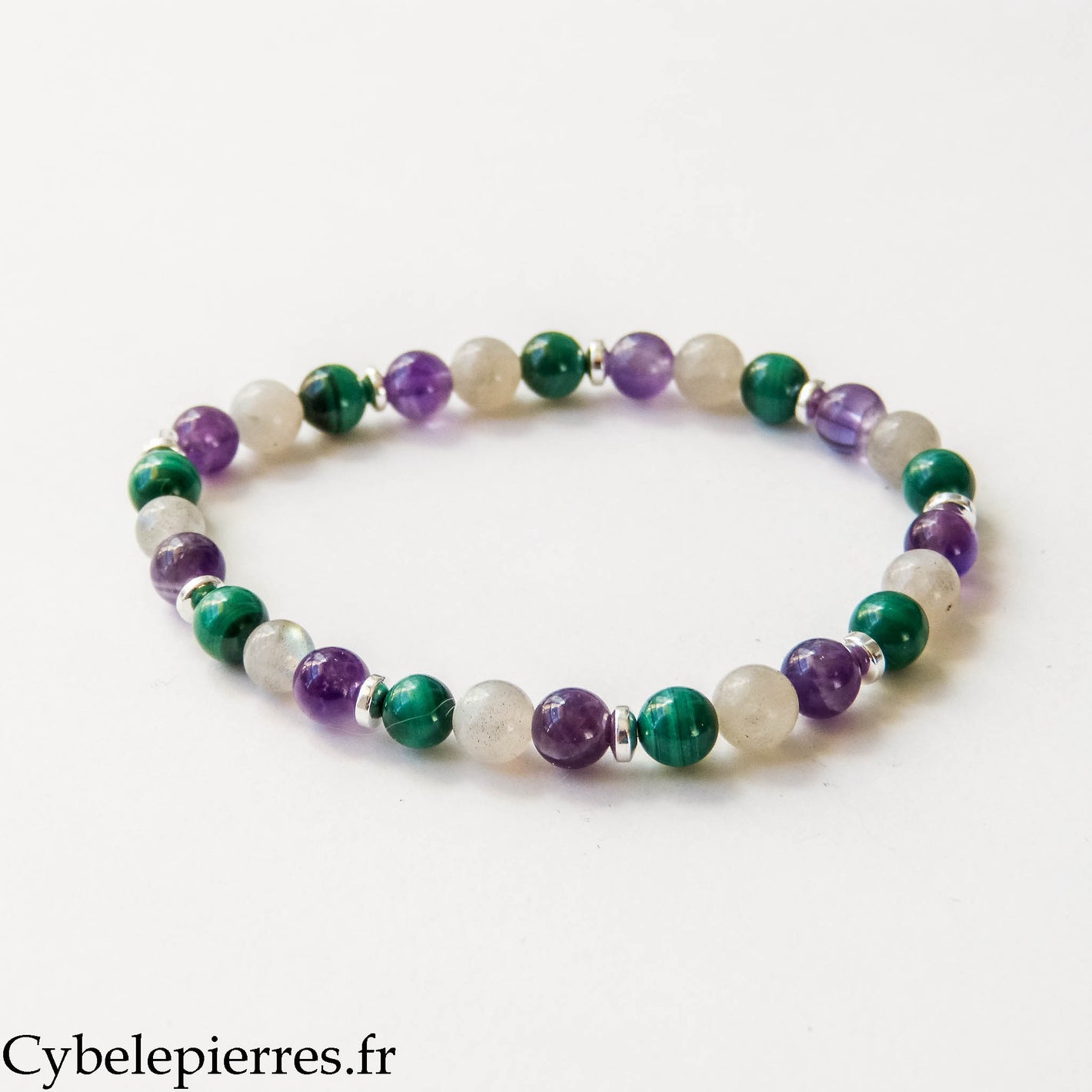 Pulsera Emociones - Malaquita, Labradorita y Amatista (6 mm) - 18 cm | Equilibrio y Protección (Copia)