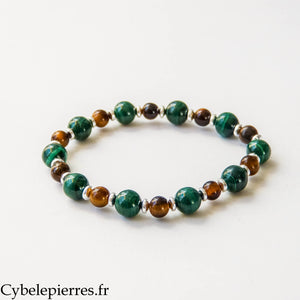 Bracelet Impulsion – Malachite et Œil de Tigre (8 et 6 mm) – 18 cm | Force et Protection