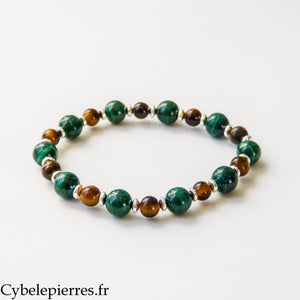 Bracelet Impulsion – Malachite et Œil de Tigre (8 et 6 mm) – 18 cm | Force et Protection