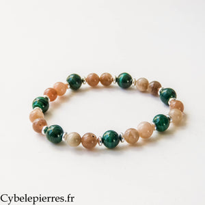 Bracelet Équilibre – Pierre de lune et Malachite (6 et 8 mm) – 18 cm | Sérénité et Transformation