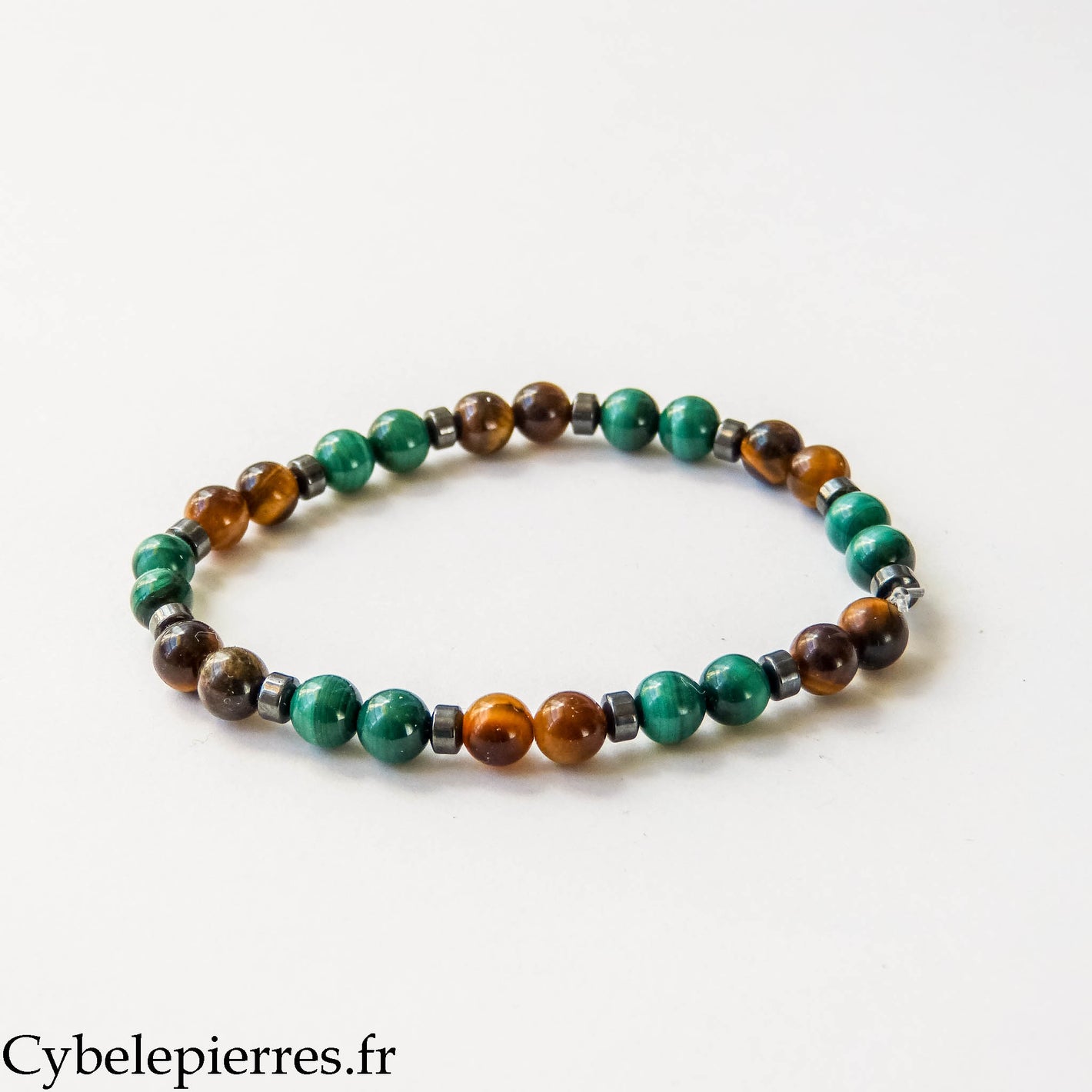 Pulsera de Garantía – Malaquita y Ojo de Tigre (6 mm) – 18 cm | Fuerza y Protección