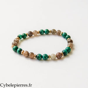 Bracelet Clarté – Pierre de lune et Malachite (6 mm) – 17 cm | Intuition et Renouveau