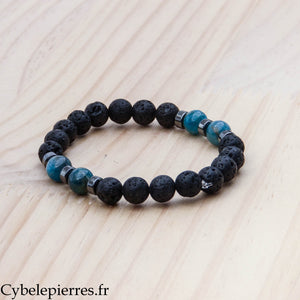 Bracelet Impulsion – Pierre de lave et Apatite bleue (8 mm) – 19 cm | Énergie et Expression