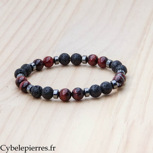 Bracelet Force – Pierre de lave et Oeil de taureau (8 mm) – 19 cm | Stabilité et Détermination