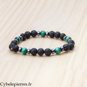 Bracelet Transition – Malachite et Pierre de lave (8 mm) – 20 cm | Changement et Ancrage