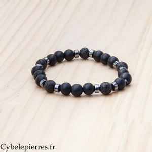 Bracelet Alignement – Onyx et Pierre de lave (8 mm) – 19 cm | Maîtrise et Stabilité