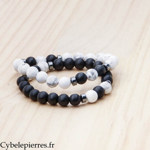 Duo Équilibre – Howlite et Onyx (8 mm) – 18-19 cm | Dualité et Harmonie