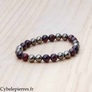 Bracelet Ambition – Oeil de taureau et Pyrite (8 mm) – 20 cm | Énergie et Détermination