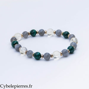 Pulsera de citrino, labradorita y malaquita extra (8 mm) – 16 cm | Positividad y protección