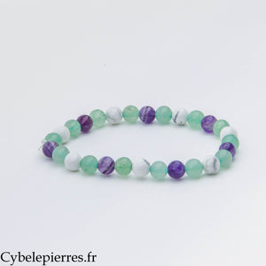 Bracelet Apaiser – Aventurine, Améthyste et Howlite (6 mm) – 17 cm | Douceur et Équilibre