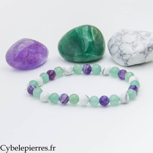 Bracelet Apaiser – Aventurine, Améthyste et Howlite (6 mm) – 17 cm | Douceur et Équilibre