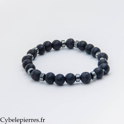 Bracelet Alignement – Onyx et Pierre de lave (8 mm) – 19 cm | Maîtrise et Stabilité