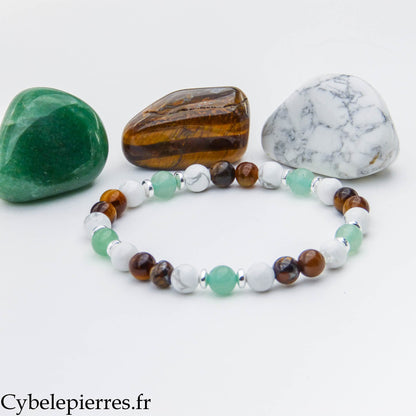 Universal Connection Bracelet - Aventurine, Tiger's Eye, and Howlite (6mm) - 18cm