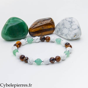 Bracelet Connexion Universelle – Aventurine, Oeil de tigre et Howlite (6 mm) – 18 cm | Alignement et Harmonie