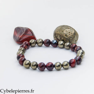 Bracelet Ambition – Oeil de taureau et Pyrite (8 mm) – 20 cm | Énergie et Détermination