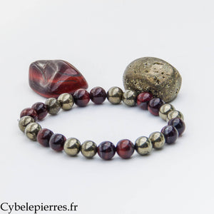 Bracelet Ambition – Oeil de taureau et Pyrite (8 mm) – 20 cm | Énergie et Détermination