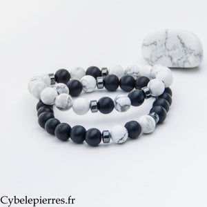 Duo Équilibre – Howlite et Onyx (8 mm) – 18-19 cm | Dualité et Harmonie