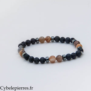 Bracelet Chakra Sacré – Pierre de Lave et Pierre de Lune (6 mm) – 17 cm | Douceur et Intuition