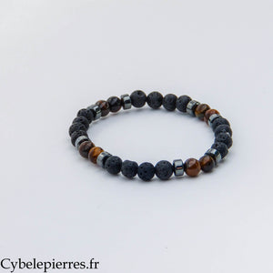 Bracelet Chakra Plexus Solaire – Pierre de Lave et Œil de Tigre (6 mm) – 17 cm | Confiance et Force Intérieure