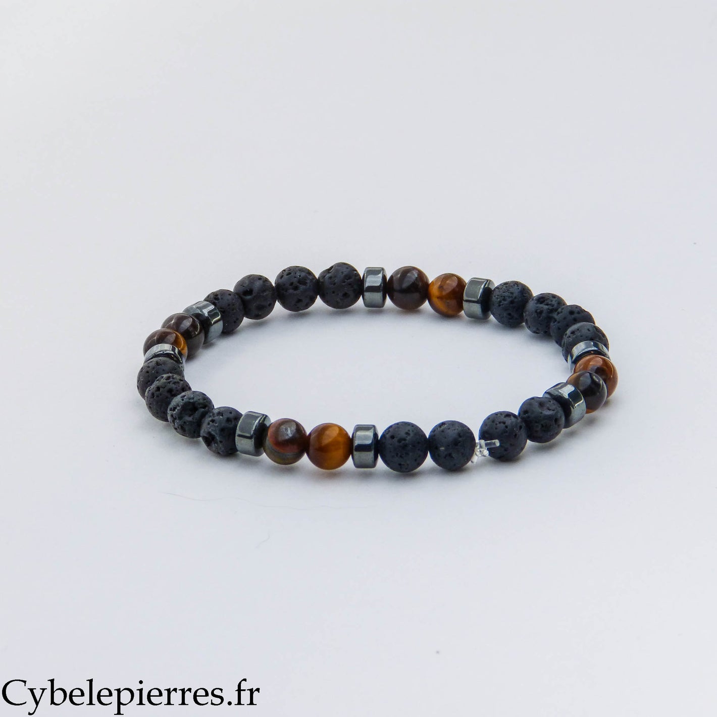 Bracelet Chakra Plexus Solaire – Pierre de Lave et Œil de Tigre (6 mm) – 17 cm | Confiance et Force Intérieure