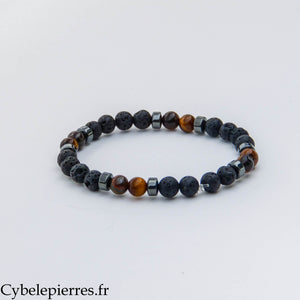Bracelet Chakra Plexus Solaire – Pierre de Lave et Œil de Tigre (6 mm) – 17 cm | Confiance et Force Intérieure