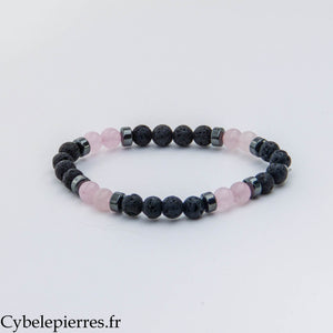 Bracelet Chakra du Cœur – Pierre de Lave et Quartz Rose (6 mm) – 17 cm | Apaisement et Tendresse