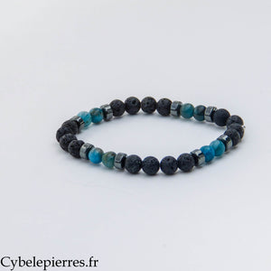 Bracelet Chakra du Troisième Œil – Pierre de Lave et Apatite Bleue (6 mm) – 17 cm | Clarté Mentale et Intuition