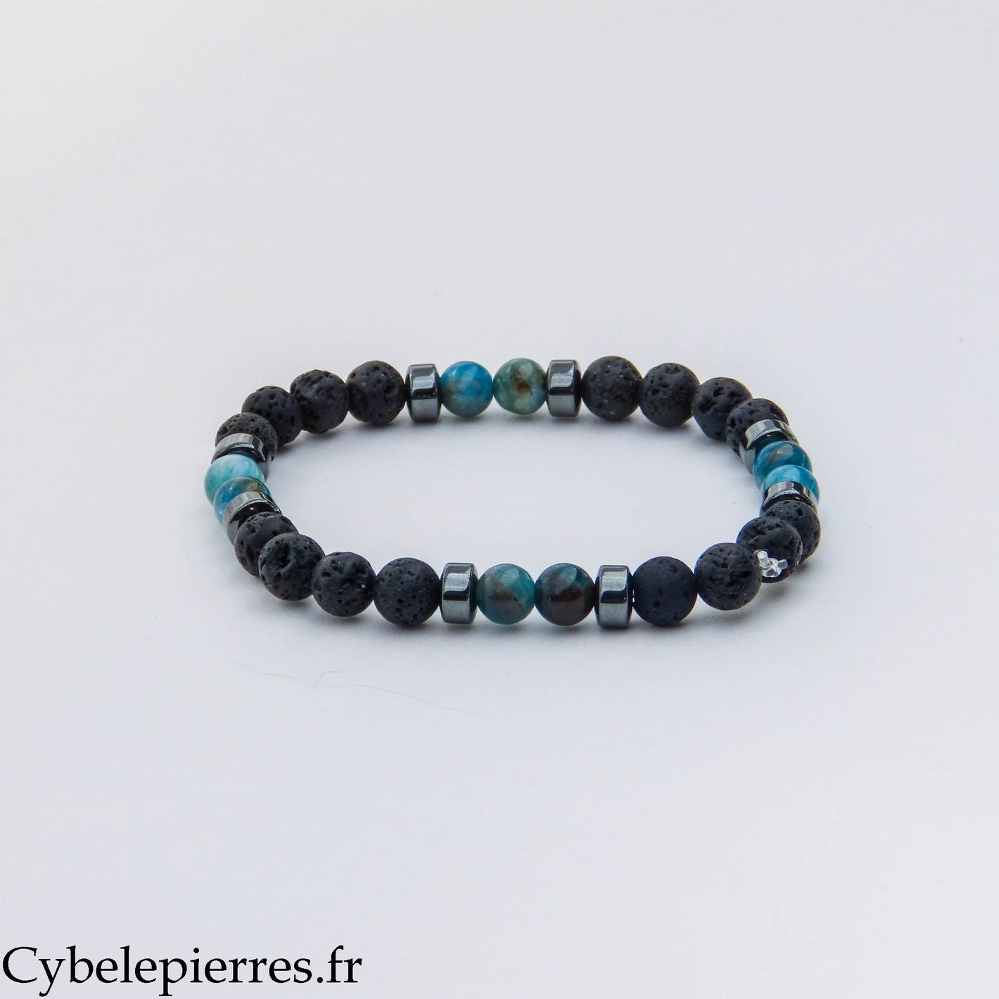 Bracelet Chakra du Troisième Œil – Pierre de Lave et Apatite Bleue (6 mm) – 17 cm | Clarté Mentale et Intuition