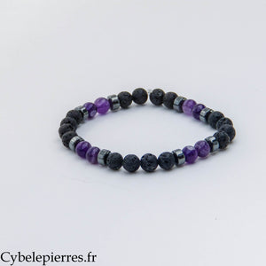 Bracelet Chakra Coronal – Pierre de Lave et Améthyste (6 mm) – 17 cm | Harmonie Globale et Inspiration