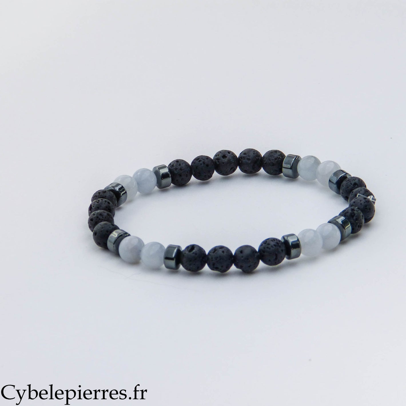 Bracelet Chakra de la Gorge – Pierre de Lave et Aigue-Marine (6 mm) – 17 cm | Communication et Expression