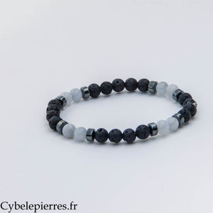 Bracelet Chakra de la Gorge – Pierre de Lave et Aigue-Marine (6 mm) – 17 cm | Communication et Expression